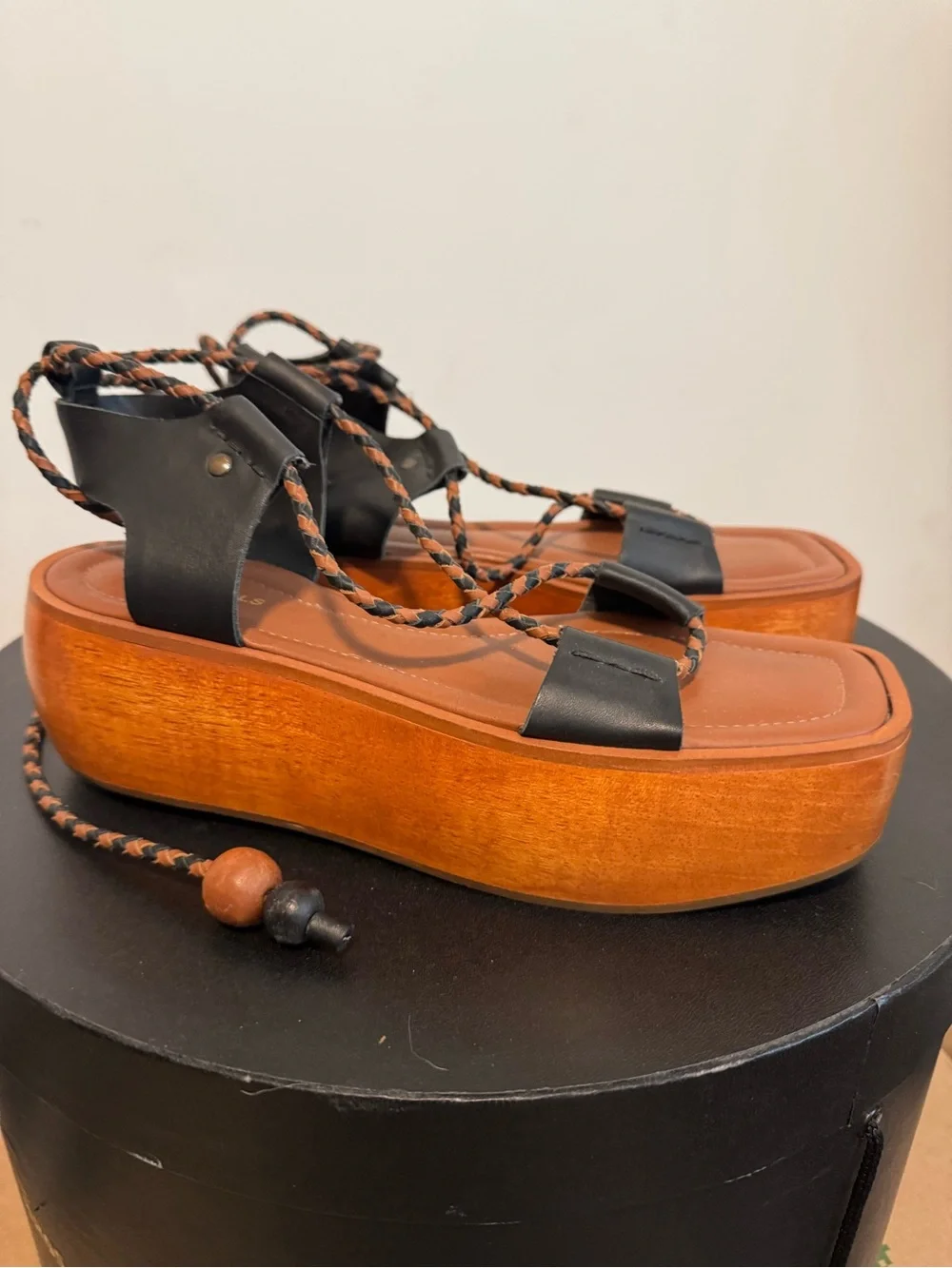 The Odells Platform Lace-Up Sandals in Black and Tan